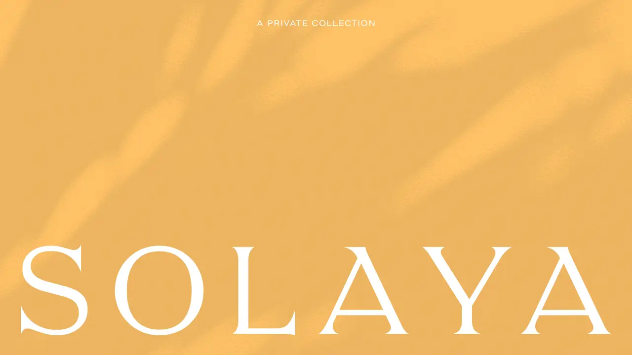 Cover of the official Solaya brochure: the SOLAYA wordmark on warm apricot