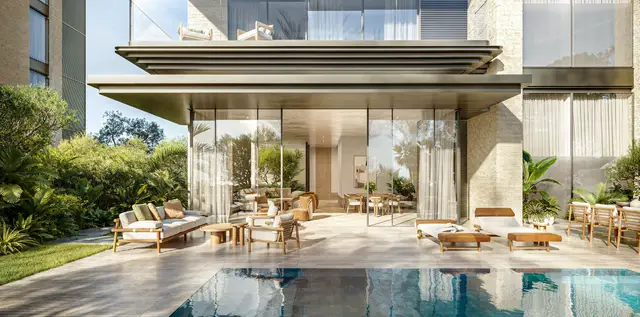 Solaya 3-bedroom garden residence: terrace and private pool among planted gardens